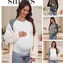 3 Pack Women's Maternity Shirts, Pregnancy Raglan Long Sleeve Tops Sides Ruched Crew Neck Color Block Mama Clothes (Large, Dark Gray/Black, Light Gray/Dark Gray, White/Light Gray)