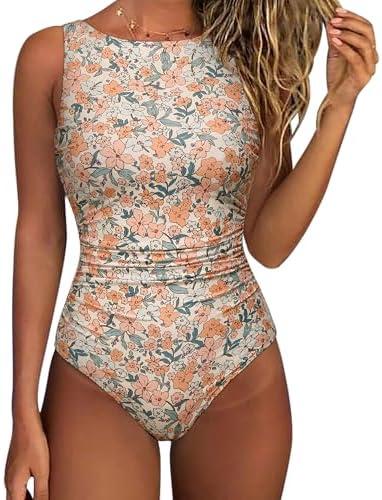 SUUKSESS Women One Piece Ruched Swimsuit Tummy Control Backless Bathing Suit XL