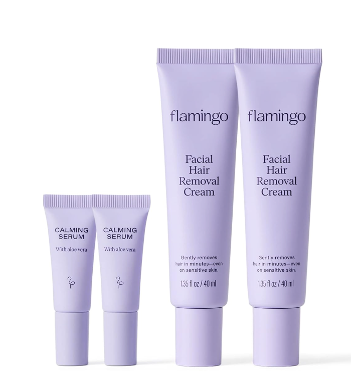 Flamingo Women's Facial Hair Removal Cream with Calming Serum  (2 Pack) 1.35 fl oz  Removes Hair from Chin, Upper Lip, and Sideburns