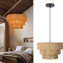 Arturesthome Woven Pendant Light,Rattan Chandelier Vintage Farmhouse Chandelier for Kitchen Dining Table Room Hallway 15.7* 10.6