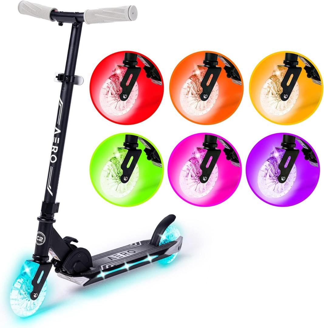 Aero Scooter for Kids 5-8 | Dynamic Lights, Hand Brake & Shock Absorption | Boys Girls 2 Wheels Kick Scooter | Foldable & Height Adjustable