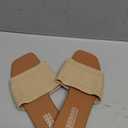 OYOANGLE Women's Single Band Square Open Toe Slide Sandals Summer Slip on Flat Sandals, Beige, 39