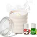 Lifelines Flameless Candle Aromatherapy Essential Oil Diffuser with 2 ClickWick Essential Oil Blends - Cordless & Waterless Diffuser for Home - Scented Electric Candles Blow Out Flame - Cream Bubble