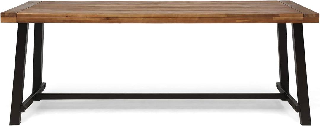 Great Deal Furniture Beau Outdoor Eight Seater Wooden Dining Table, Teak and Rustic Metal Finish