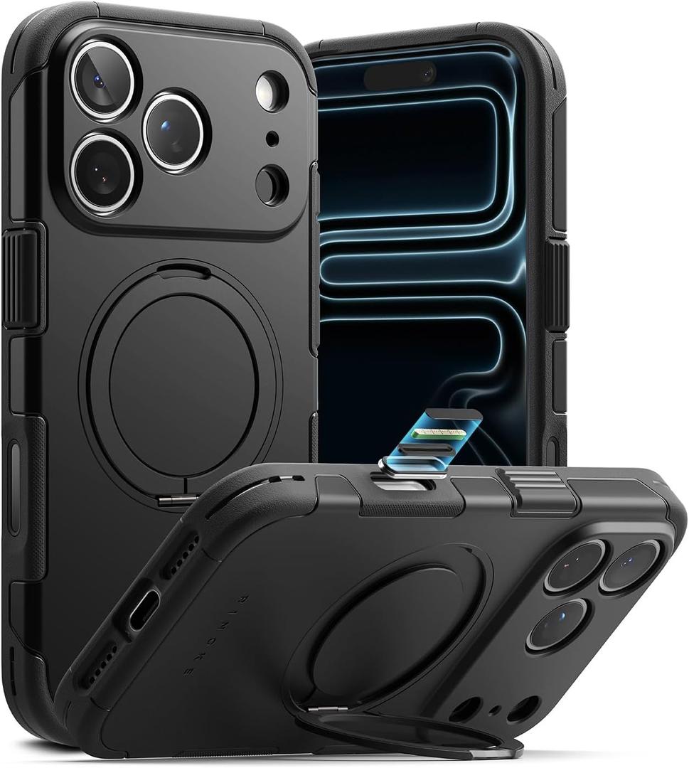 Ringke Alles for iPhone 17 Pro Max Case, [Compatible with MagSafe] Shockproof Cover with 360° Rotating Kickstand, Powerful Magnet Camera Control Capture Button - Black