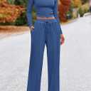 PRETTYGARDEN Women's 2 Piece Sets 2026 Fall Long Sleeve Crop Tops Wide Leg Pants Matching Outfit Tracksuits Spring Clothes, Size XL
