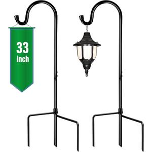 GOFORWILD Shepherd Hook 2 Pack Black, 33 inches Tall, Made of Premium Metal for Garden Decor, Plant Hanger, Lantern Hook, Solar Light Hanging, 7011