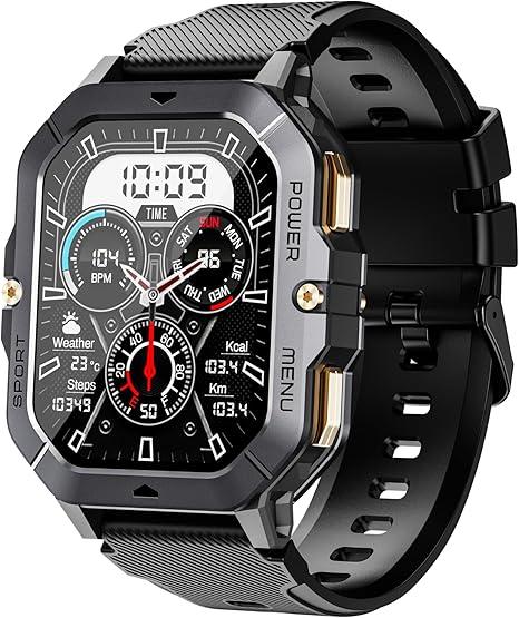 Gravity C28 Rugged Smartwatch – AI Watch Face, 100+ Sports Modes, Bluetooth Call, Waterproof, Heart Rate & Sleep Monitoring, Fitness Tracker for Men & Women (Black)