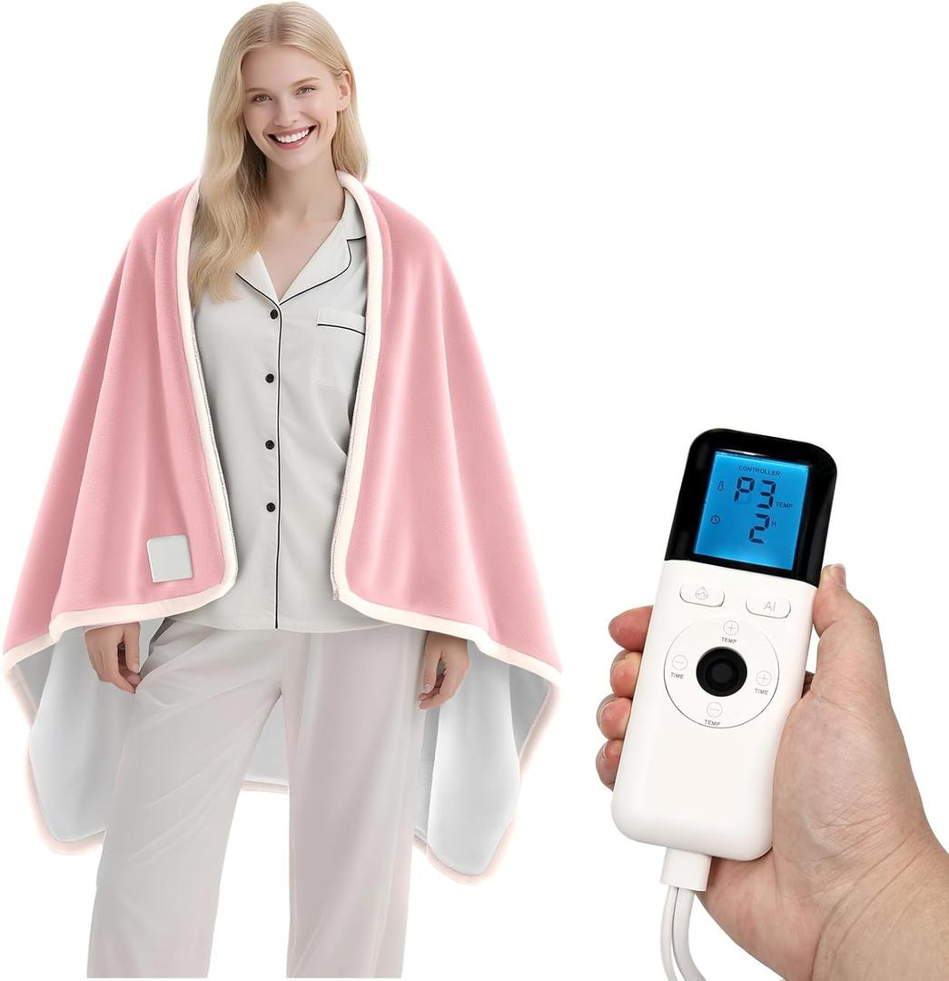 Heated Wearable Shawl, Heated Blanket Electric Throw for Gifts, 33x59 Inch Super Cozy Soft Wearable Blanket with 6 Heating Levels & 5 Timer Settings, Auto Shut Off, Machine Wash (Pink)