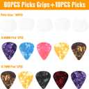 60pcs Guitar Picks Grips, Anti-slip Silicone Soft Grips with 10 Guitar Picks, Two Different Thicknesses, Self-Adhesive Guitar Pick Holder (Transparent)