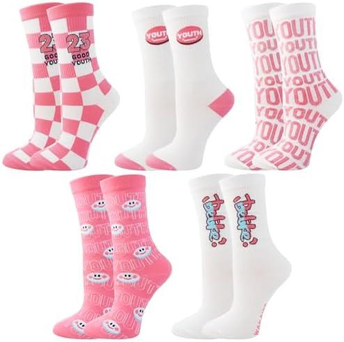 Thin Fun Socks for Women, Cute Crew Socks, Women's Novelty Socks，5 Pairs，Ideal for Christmas, Holiday Gifts Size 6-10