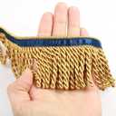 Bullion Fringe Trim and Embellishments 5/10 Yard X 2.5 Inches Fabric Trims Sewing DIY Decoration for Clothes Gold Hebrew Fringes with Blue Ribbon