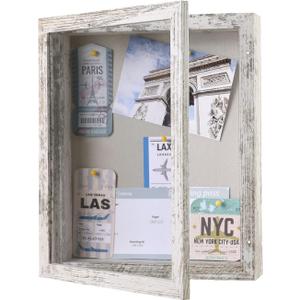 Califortree Shadow Box Frame 8.5x11in with Linen Back - Sturdy Memory Display Case of Flower, Pictures, Medals and More, Rustic White