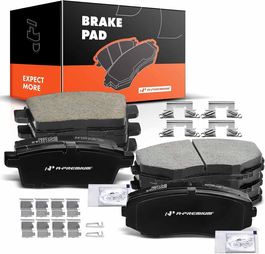 A-Premium Front and Rear Ceramic Disc Brake Pads Set Compatible with Select Ford, Lincoln and Mazda Models - Edge, MKX 2007-2010, CX-7 2007-2012, CX-9 2007-2015, with Hardware, 8 Pcs