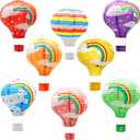 YIOTJUNL 8 Pcs Blue Hot Air Balloon Paper Lanterns, 12 Inch Hanging Ceiling Decor in Sky Shades - Reusable Party Decorations for Shower, Birthday, Nautical Theme, Wedding & Nursery Room