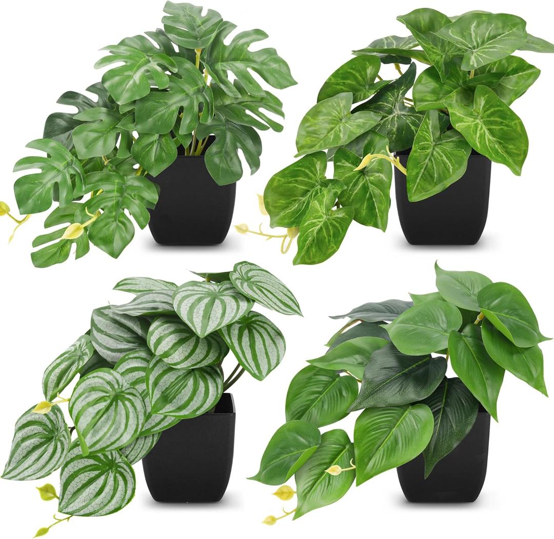 Der Rose 4Pcs Small Fake Plants Black Artificial Mini Faux Plants for Bathroom Office Desk Shelf Table Accessories Decor Indoor