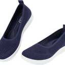 MUSSHOE Slip-on Womens Walking ShoesRound Toe Mesh SneakersComfortable Classic Casual Breathable Lightweight Loafers Flats for Mature Women Aged 30-60 (8.5, Navy)