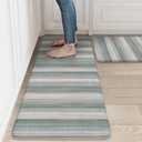 LEEVAN Anti Fatigue Kitchen Mats, Green Kitchen Rugs 20"x32"+20"x47", Non-Slip Waterproof Kitchen Floor Mats, Colorful Comfort Mats for Kitchen Floor, Sink, Laundry, Office
