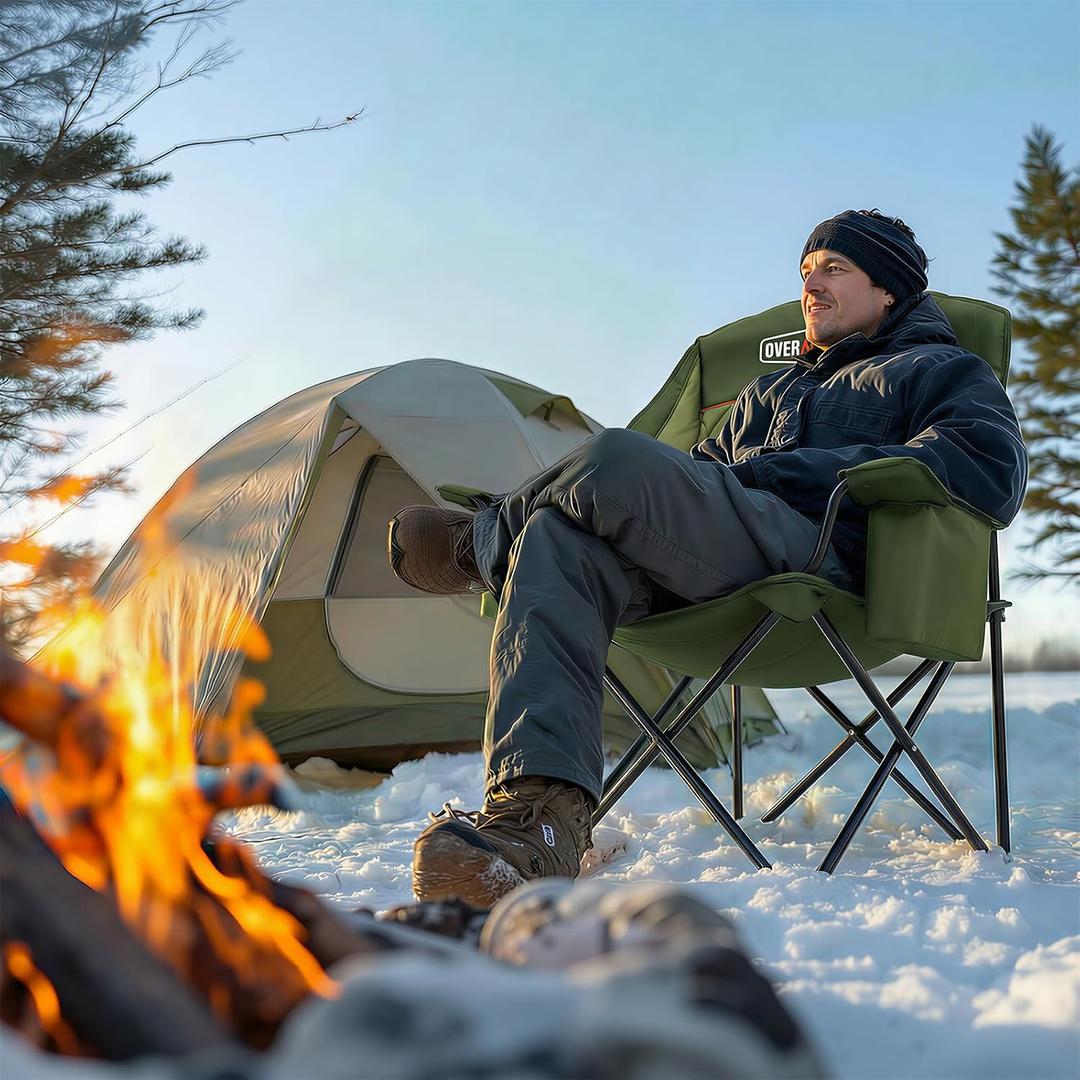 Overmont Gentle Heated Oversized Camping Chair for Adults - 3 Levels Seat & Back Separately Control - 500lbs Support Heavy Duty Padded Folding Chair Outdoor Garden Portable - Battery NOT Included, oversized camping chair measures 37 x 23 x 22 inches, 1 pk