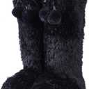 Forfoot Slipper Boots, Cozy Indoor Booties for Women Fluffy Comfortable House Shoes Fuzzy Anti-Slip Boots Winter (Black)