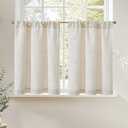 jinchan Natural Linen Kitchen Curtains 36 Inch Rustic Tier Curtains Farmhouse Rod Pocket Cafe Small Window Drapes with Lined Flax Country Light Filtering for Bathroom Laundry Room RV 2 Panels Crude