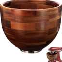 Wood Mixing Bowl for KitchenAid, 5QT Natural Acacia Wooden Bowl Compatible with KitchenAid 4.5&5 QT Tilt-Head Stand Mixer, with Stainless Steel Locking Base, for Baking & Mixing