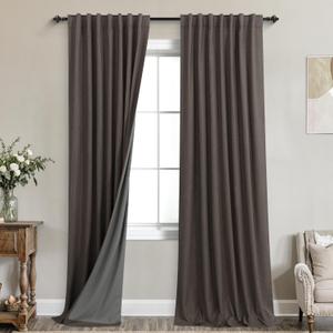 KOUFALL Brown Curtains Blackout 2 Panels,Dark Chocolate Linen Black Out Dark Academia Curtains for Bedroom Living Room 84 Inch Long