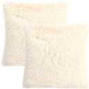 YOUR SMILE Pack of 2, Decorative Plush New Luxury Series Merino Style Faux Fur Throw Pillow Case Cushion Cover 18" x 18"(Ivory,White)