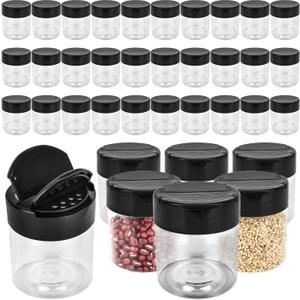 36 Pack 4 oz Mini Plastic Spice Jars with Black Flip Cap Clear Empty Spice Bottles Seasoning Bottles Round Food Safe Storage Containers for Kitchen Storing Powder Spice Containers