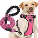No Pull Dog Harness Adjustable Reflective Oxford Easy Control Medium Large Harness with A Free Heavy Duty 5ft Dog Leash (L (Neck: 18"-25.5", Chest: 24.5"-33"), Pink) (Pink Harness+Leash)