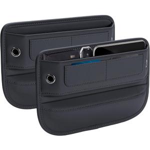 Universal Fit Premium Leather Car Seat Gap Filler Organizer, Center Console Organizer with Card Slots for Car Suv Truck (Black, 2 Pack)
