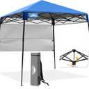 EAGLE PEAK 8x8 Pop Up Canopy Tent with Sidewall, Compact, Portable Slant Leg Instant Sun Shelter for Beach, Sports, & Camping, 8x8 Base 6x6 Top, Blue