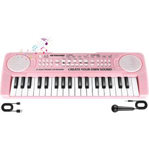 Kids Toddler Toy Piano Keyboard, 37 Key Pink Pianos for Kid Music Toys Instruments with Microphone for 3-8 Year Old Girl Boy Birthday/Christmas Day Gift