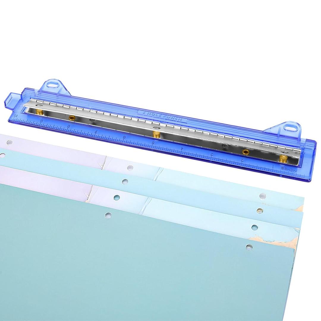 AEFFNOC 3 Hole Punch, Portable 3 Hole Puncher for Binder, Three Hole Punchers with 10 Inches Ruler, 3 Ring Hole Punches, 5 Sheets Capacity, for School, Office (Blue)