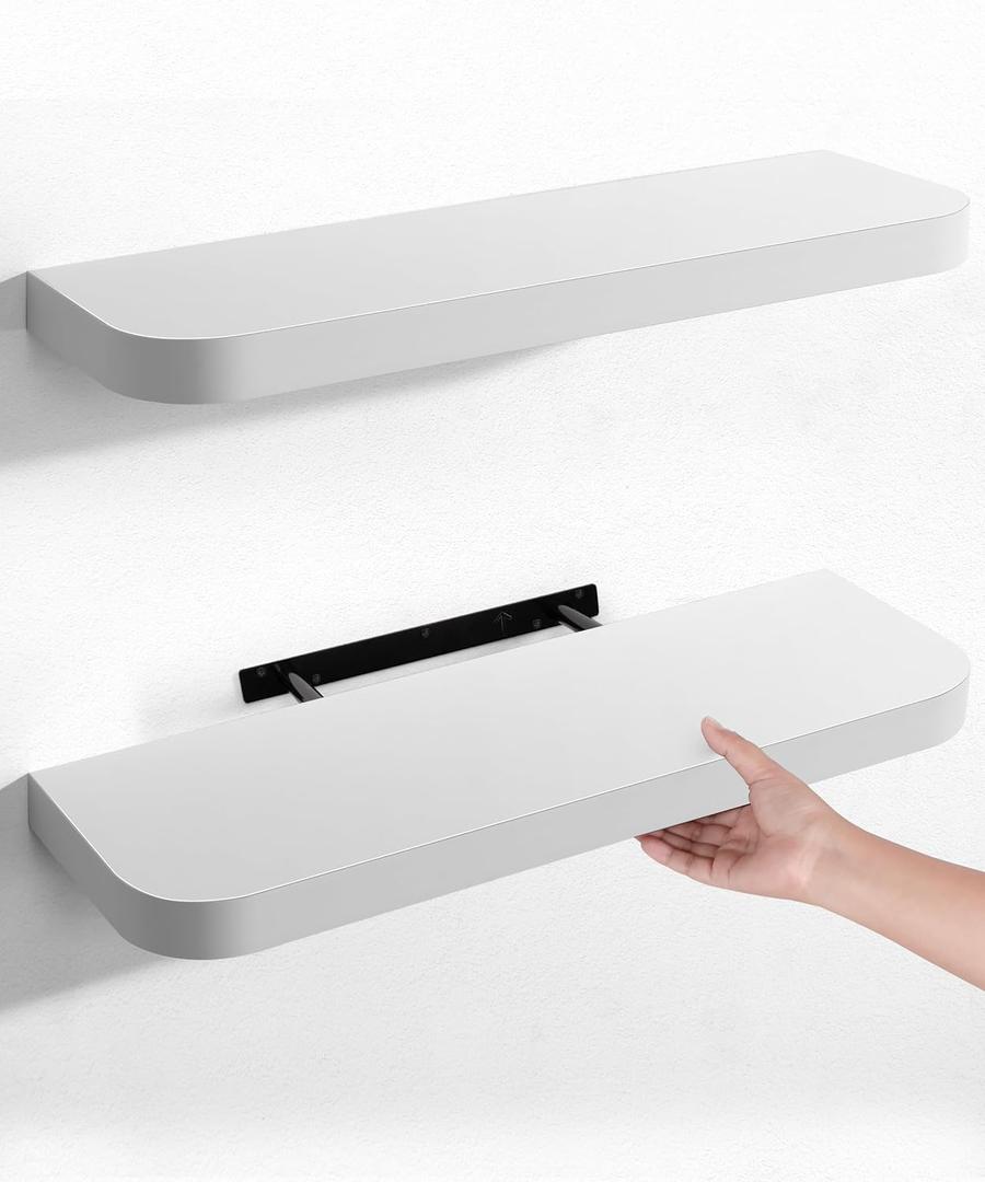 Gronda White Floating Shelves for Wall, 24 Inch Wall Mounted Wood Shelf Set of 2, Modern Home Decor Storage Large Shelf Long Heavy Duty for Bathroom, Bedroom, Kitchen, Office, Living Room