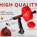 50FT Drain Snake for Clog Removal, Drill Powered & Manual Auger, 1/4 Inch Plumbing Snake for Kitchen Sink, Shower & Bathtub Drain, Hair Clog Remover Tool with Gloves & Storage Bag