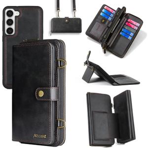 Compatible with Samsung Galaxy S23 Plus S23+ 5G Wallet Case Crossbody Shoulder Strap Card Holder Multi-Function 2in 1 Detachable Magnetic Phone Cover for S23plus 23S + S 23 23+ SM-S916U 6.6 inch Black
