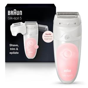 Braun Epilator Silk-pil 5 5-620, Hair Removal Device, Epilator for Women, Shaver & Trimmer, Cordless, Rechargeable, Wet & Dry, 6 Piece Set, Holiday Gifts for Women