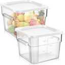 2 Pieces Square Food Storage Containers Polycarbonate Clear food Container with Lid Commercial Storage with Graduations for Commercial Kitchen Dough Marinating Meat (White,12 Qt)