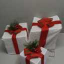 Pinkunn 3D 2.8 ft Lighted Gift Boxes Outdoor Decorations Set of 3, 50 LED Stackable Nesting Gift Boxes Battery Operated for Winter Outdoor Decoration(Red, White, Box Style)