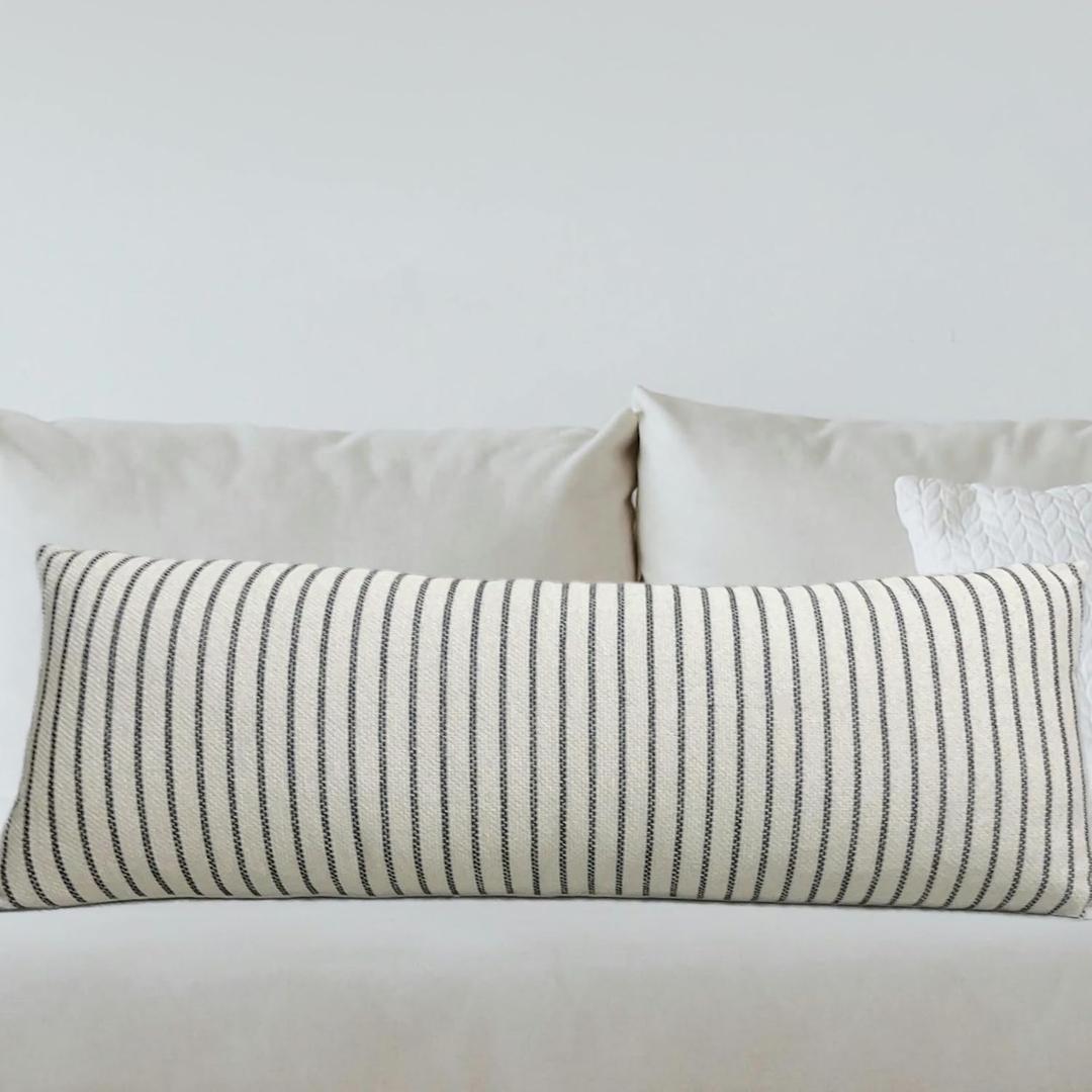 Boho Long Lumbar Throw Pillow Cover 14x36 Inch, Striped Body Chenille Pillow Covers, Decorative Pillows for Bed Sofa Farmhouse Livingroom, 1Pack (36" x 14" (Pack of 1))