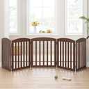 SPIRICH 120" Extra Wide 28" Tall Dog Gate Indoor, Dog Gates for Doorways, Stairs, The House, Wooden Freestanding Foldable Pet Gate, Step Over Puppy Safety Fence, 5 Panels, Brown