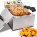 Festa Essential 13.6QT Electric Deep Fryer with 6L(6.5QT)Frying Basket&Lid,1750W Stainless Steel Commercial Countertop Single Tank Oil Fryers with Temperature Control&Timer for Home Kitchen Restaurant