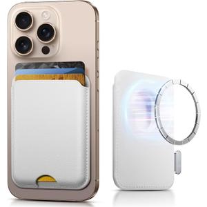 Stronger Magnetic Wallet for iPhone 17/16/15/14/13/12 Series & for MagSafe Cases | N52 Magnet RFID Blocking Leather Magnetic Card Holder with Powerful Magnets | Holds 3 Cards | White