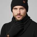 Winter Hats Scarf Set for Men Touchscreen Gloves Warm Knit Beanie Hat Scarves with Fleece Lined Cap (Black)