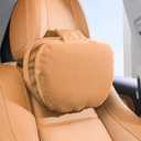 Car Headrest Pillow for Driving, Dual-Sided Leather Design Neck Pillow, Breathable Softness Neck Support, Universal Fit Head Rest Travel Pillow, Palomino Brown, 1 Pack