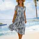 Women's Summer Casual Loose Dresses Cotton Boho Floral Midi Dress for Women Beach Vacation with Pockets HD1, M