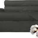 ROYALE LINENS 300 Thread Count 100% Long Staple Combed Cotton Sheet Set - 4 Piece Queen Bed Sheets - 1 Fitted, 1 Flat & 2 Pillow Cases - Soft Cool & Crisp Sheet Set (Queen, Black)