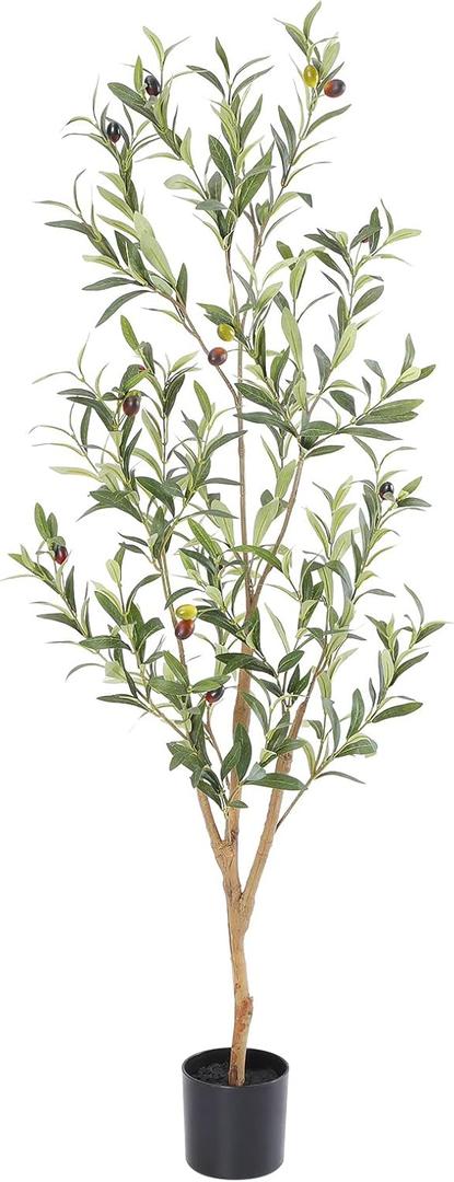 Bellacat Faux Olive Tree 4ftOlive Trees Artificial Indoor with Natural Wood Trunk and Realistic Leaves and Fruits. 4 Feet(48in) Fake Olive Tree for Home House Office Dcor.
