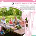 Minatee 150 Pieces Disposable Cutlery Set Plastic Silverware Heavy Duty Utensil Sets 50 Forks 50 Knives 50 Spoons for Home Office School Party Picnics Restaurant Outdoor Events (Pink)